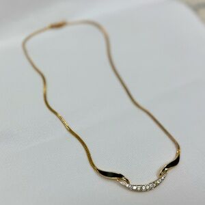 MARIO VALENTINO Vintage Timeless Gold-Tone Crescent Pendant W/ Black Necklace